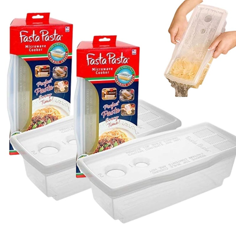 Fasta Pasta Microwave Pasta Cooker- The Original (2PK)- Cooks up to 4 Servings- No Mess, Sticking or Waiting For Boil- Perfect Al Dente Pasta Every Time- For Dorms, Kitchens, Offices- Made in the USA - Image 1